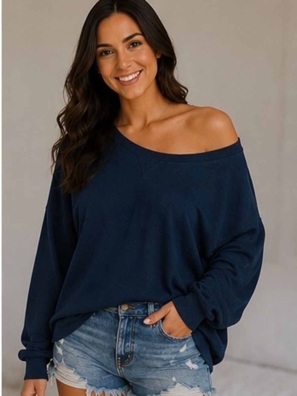 Hollister Off-Shoulder Navy Women’s Sweateshirt